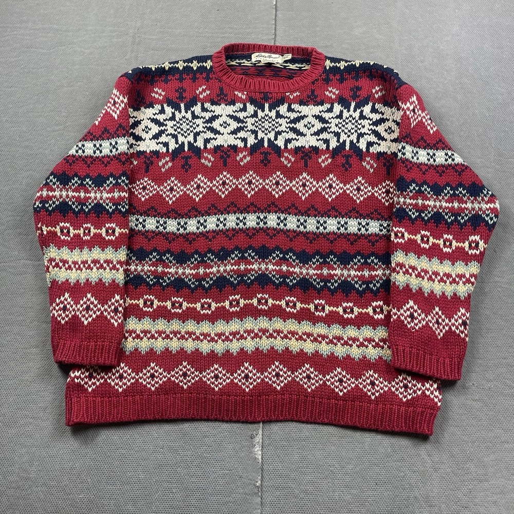 Vintage‎ Eddie Bauer Sweater Womens Medium Fair Isle Nordic Crewneck Cabincore